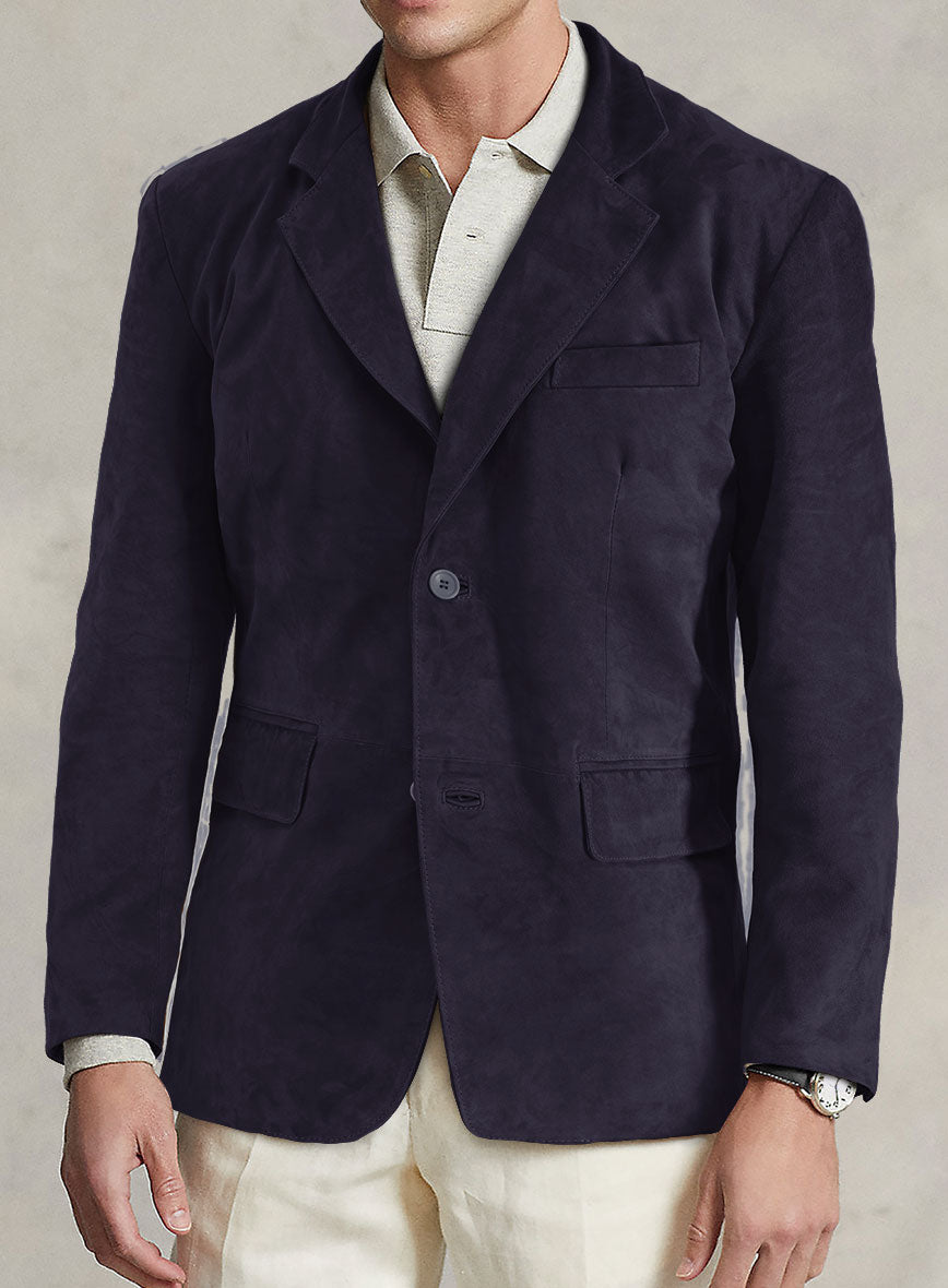 Royal Blue Suede Leather Blazer - StudioSuits