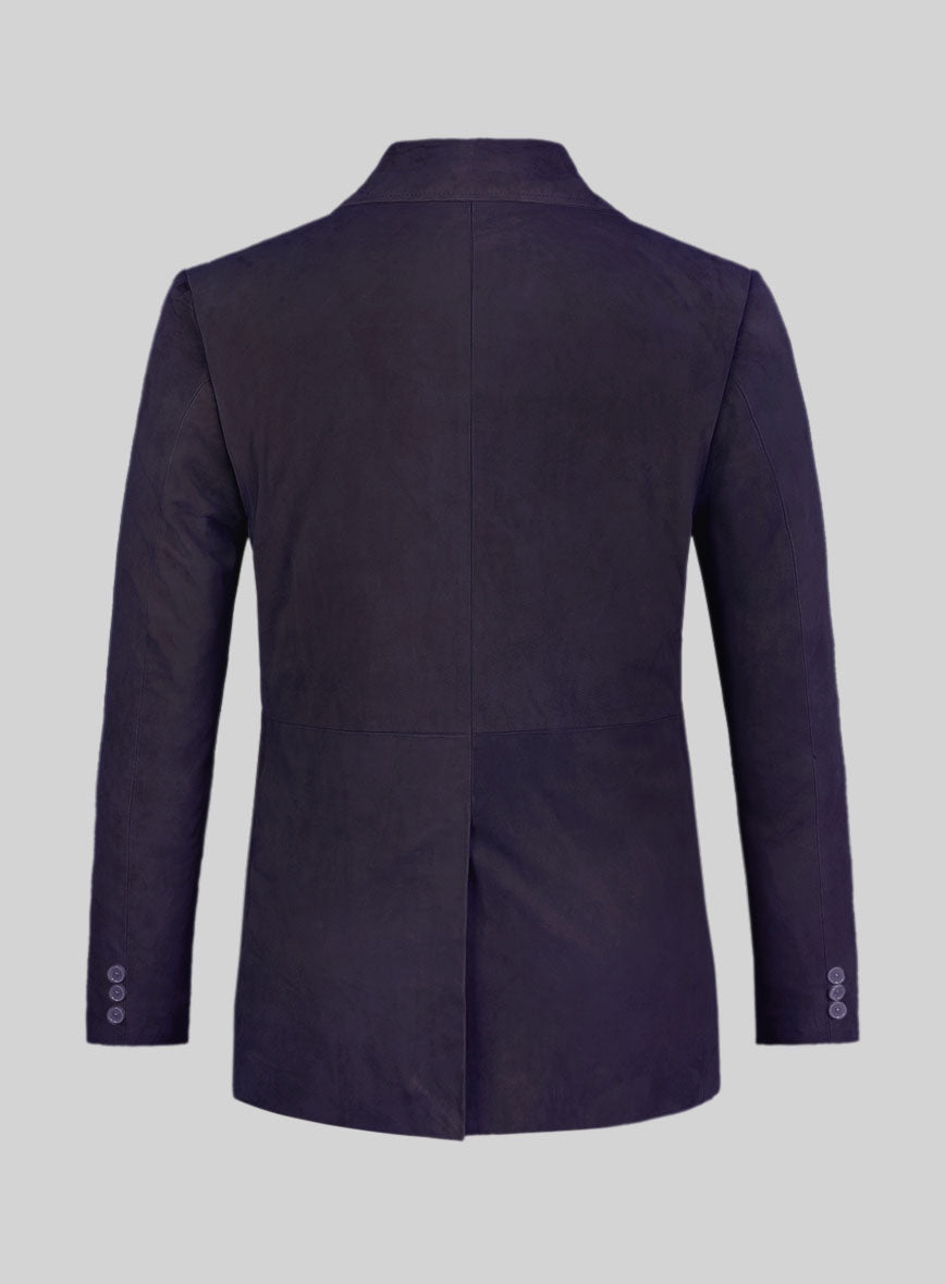 Royal Blue Suede Leather Pea Coat - StudioSuits