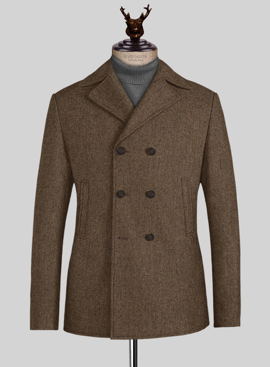 Rust Herringbone Tweed Pea Coat