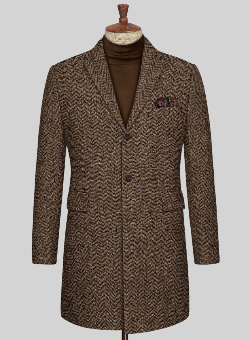 Rust Herringbone Tweed Overcoat