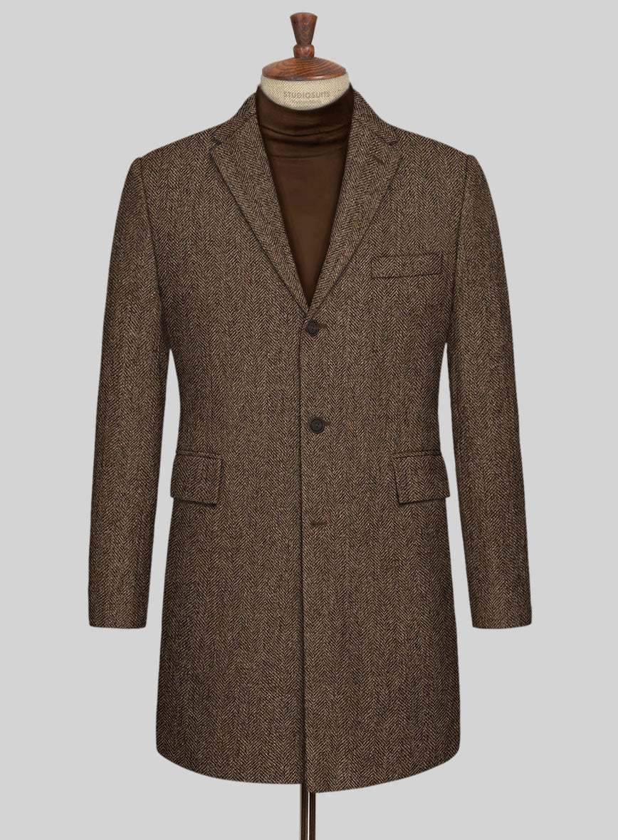 Rust Herringbone Tweed Overcoat - StudioSuits