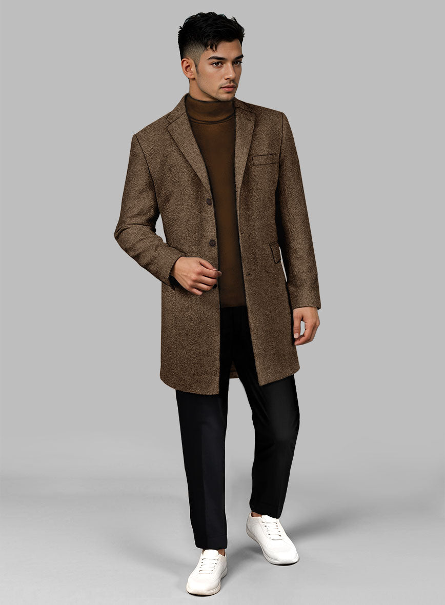 Rust Herringbone Tweed Overcoat - StudioSuits