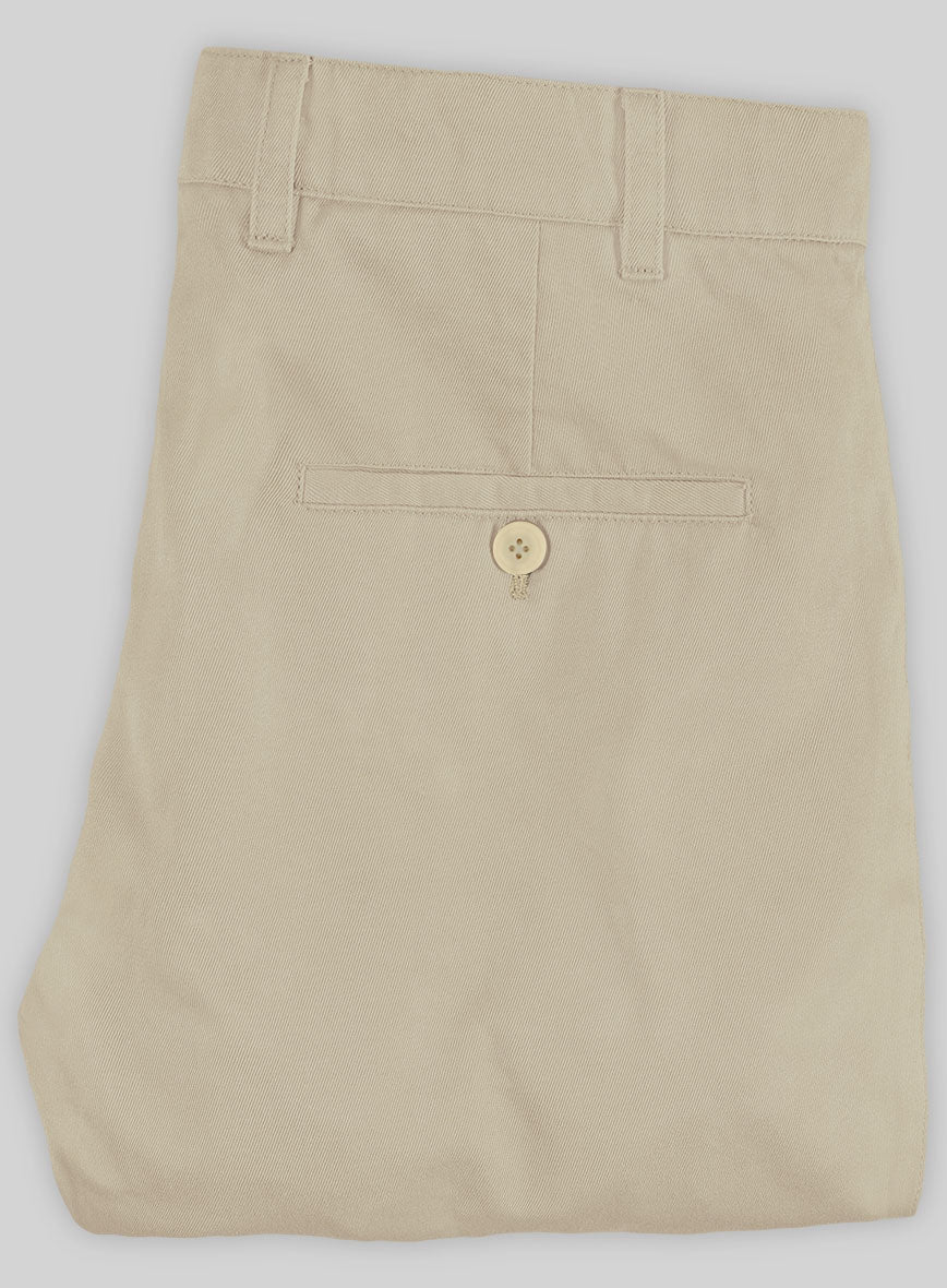 Washed Sand Feather Cotton Canvas Stretch Chino Pants - StudioSuits