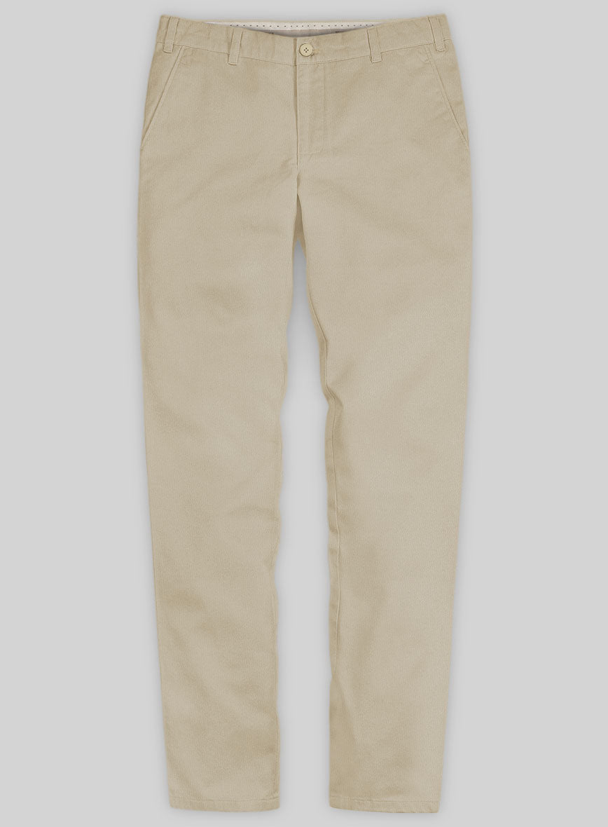 Washed Sand Feather Cotton Canvas Stretch Chino Pants - StudioSuits