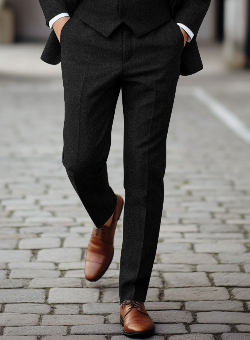 Sartori Allegra Black Herringbone Soft Tweed Pants - StudioSuits