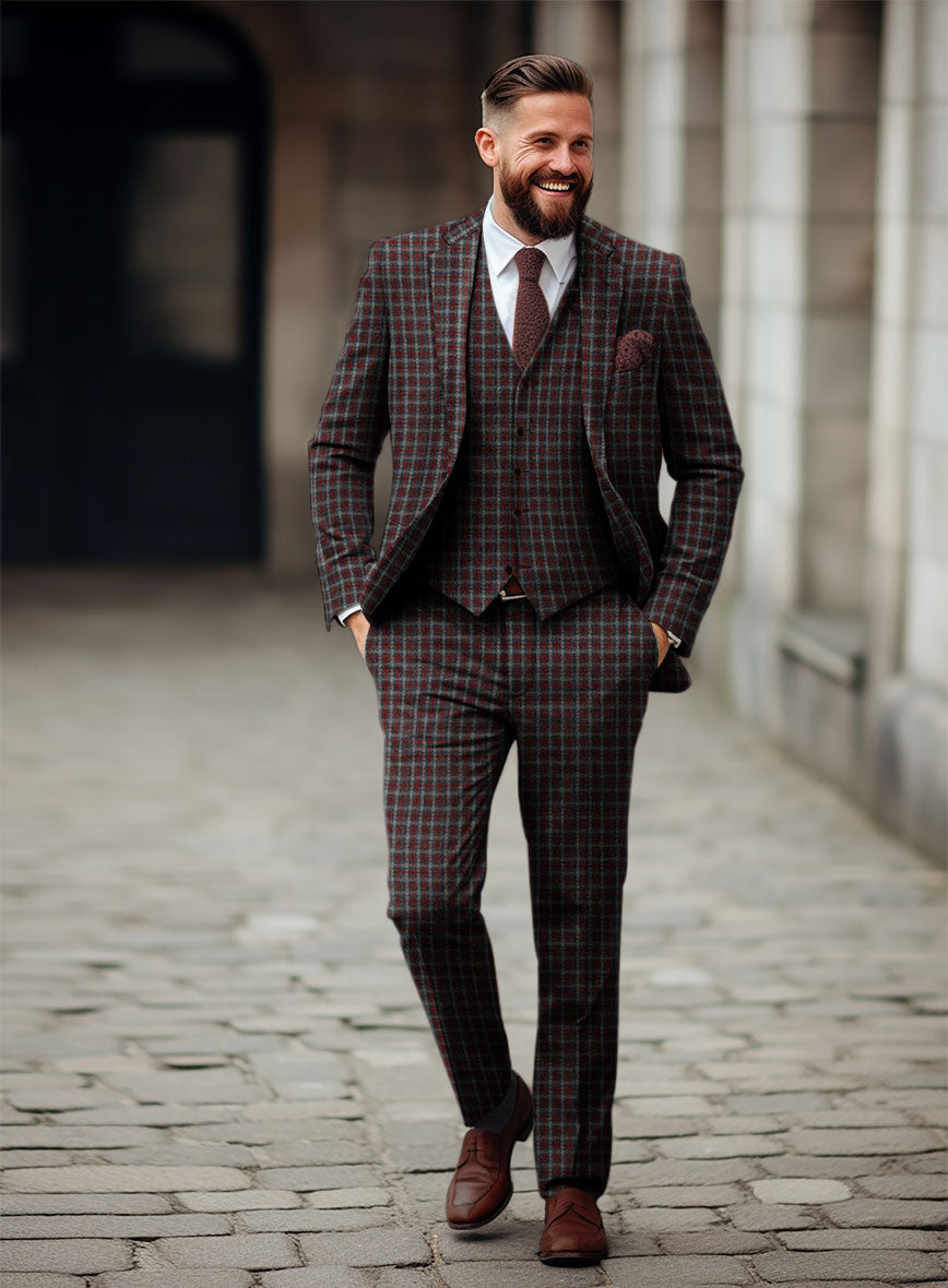 Sartori Ambrogio Red Check Soft Tweed Suit - StudioSuits