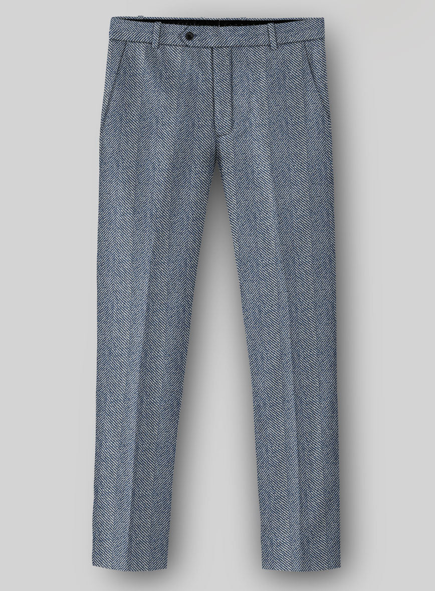 Sartori Anselmo Blue Herringbone Soft Tweed Pants - StudioSuits