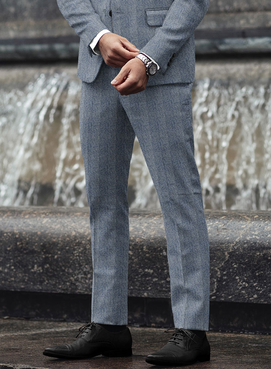 Sartori Anselmo Blue Herringbone Soft Tweed Pants - StudioSuits