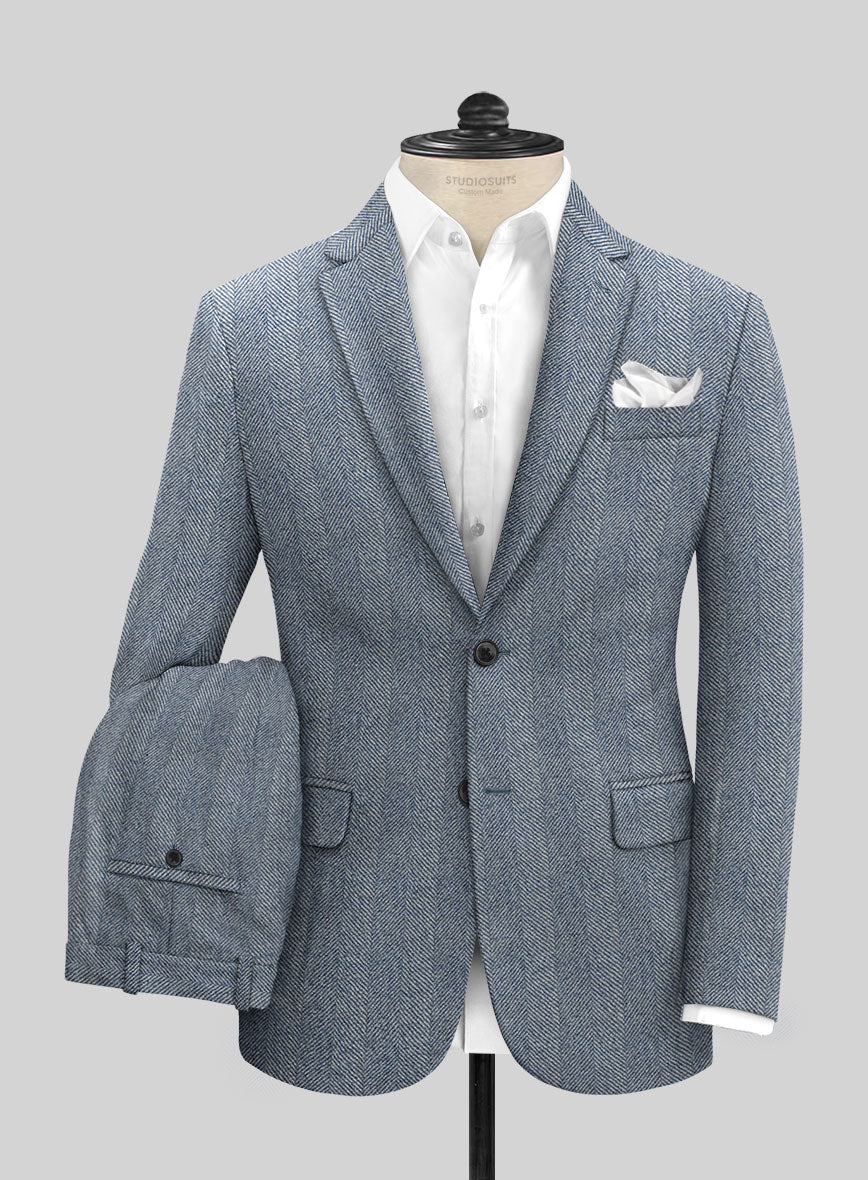 Sartori Anselmo Blue Herringbone Soft Tweed Suit - StudioSuits