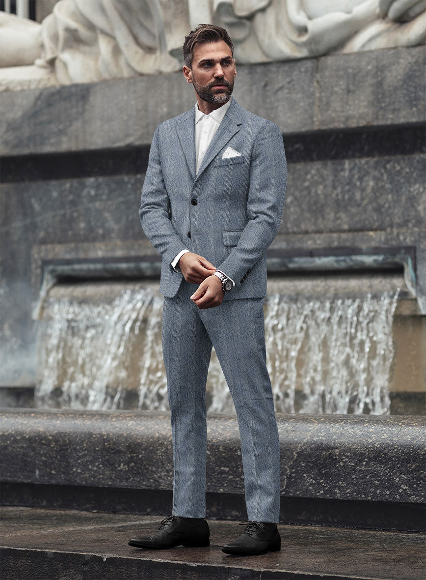 Sartori Anselmo Blue Herringbone Soft Tweed Suit - StudioSuits