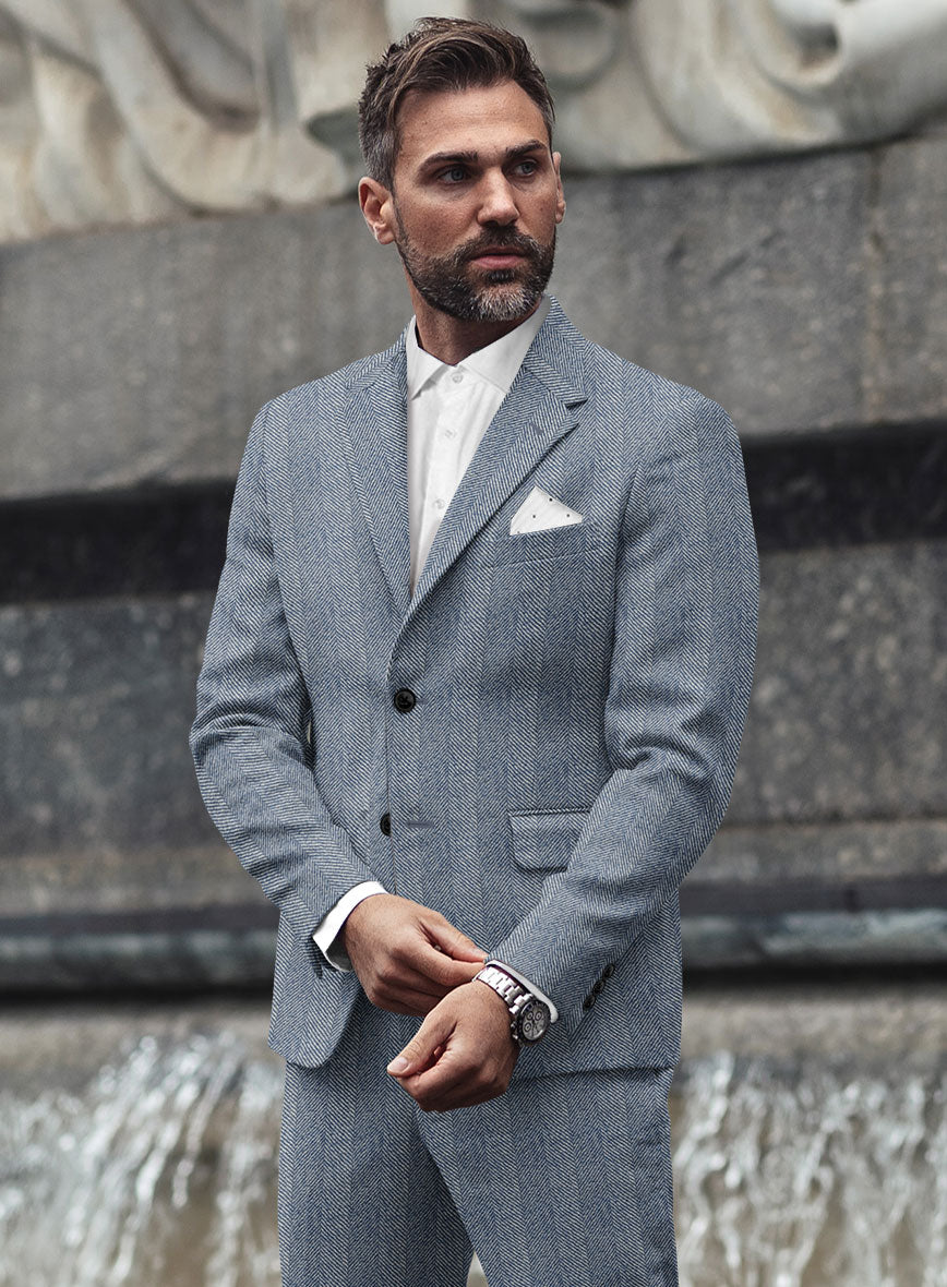 Sartori Anselmo Blue Herringbone Soft Tweed Suit - StudioSuits