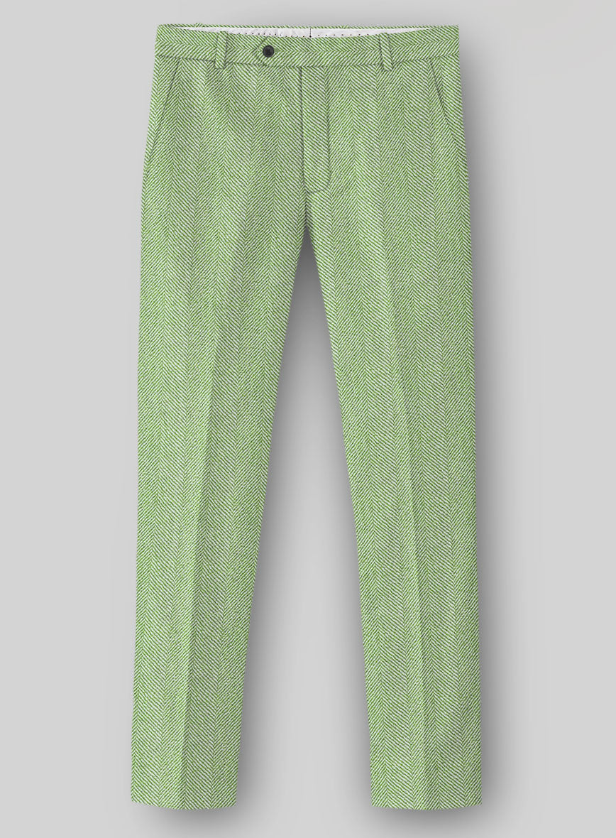 Sartori Celemente Green Herringbone Soft Tweed Pants - StudioSuits