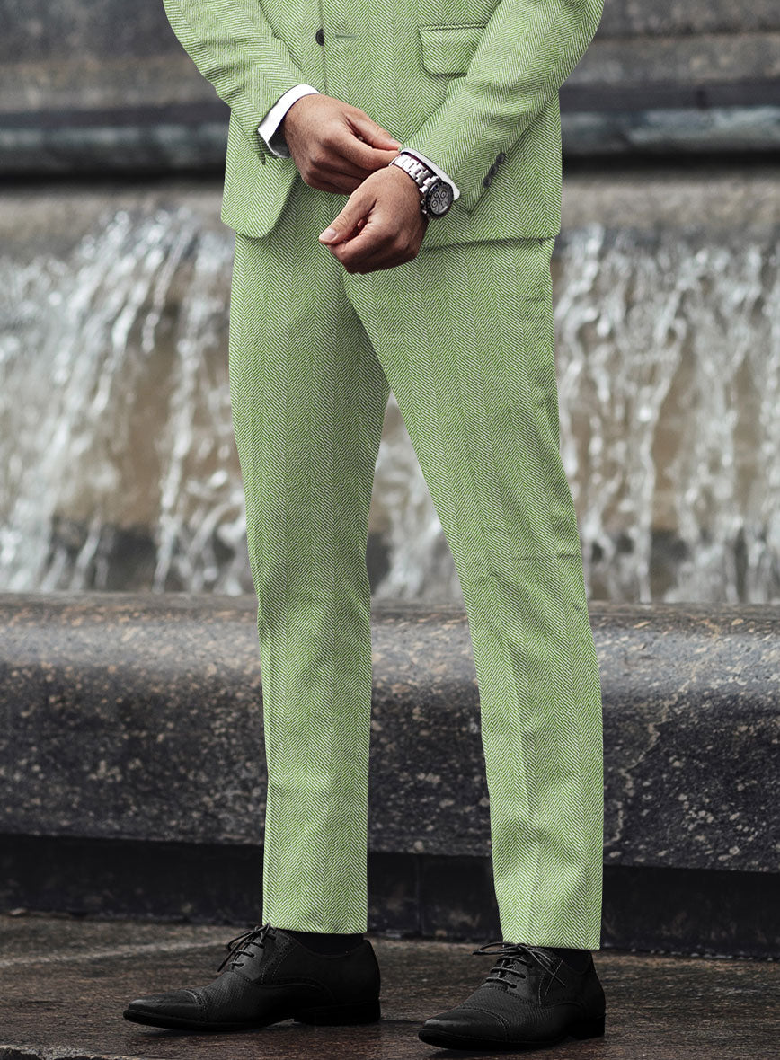 Sartori Celemente Green Herringbone Soft Tweed Pants - StudioSuits