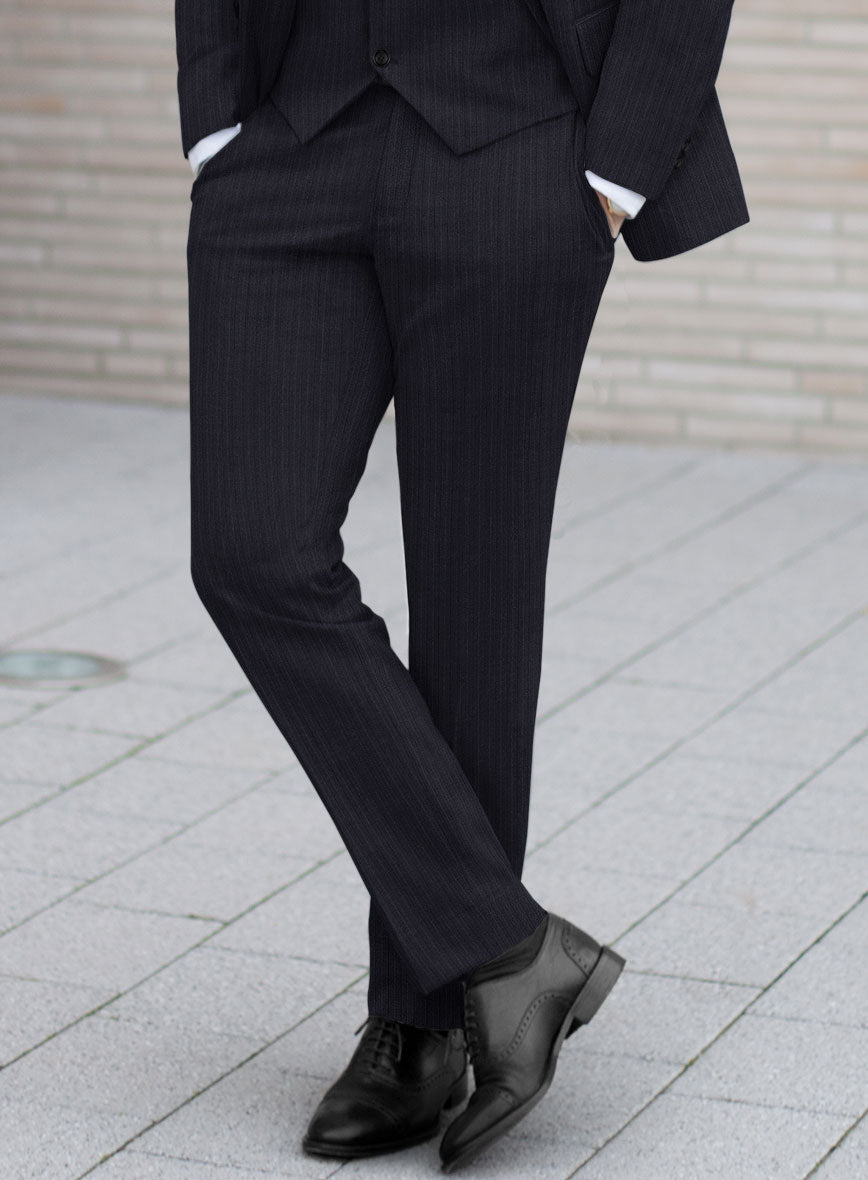 Scabal Alsa Stripe Blue Wool Pants - StudioSuits