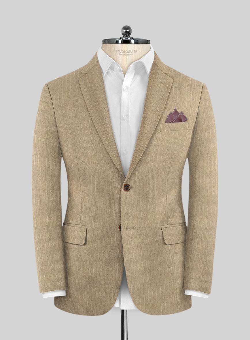 Scabal Cosmopolitan Pinstripe Beige Wool Jacket - StudioSuits