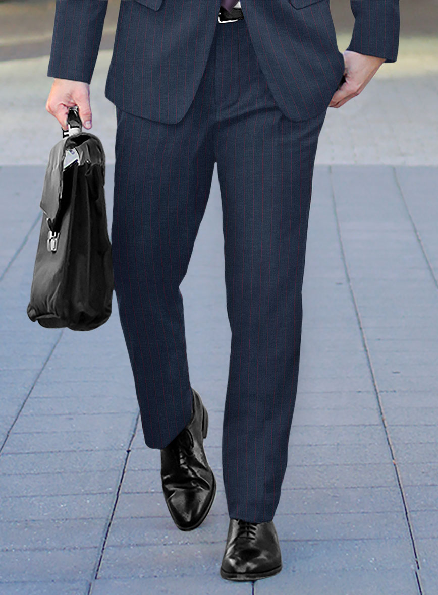 Scabal Cosmopolitan Stripe Denim Blue Wool Pants - StudioSuits