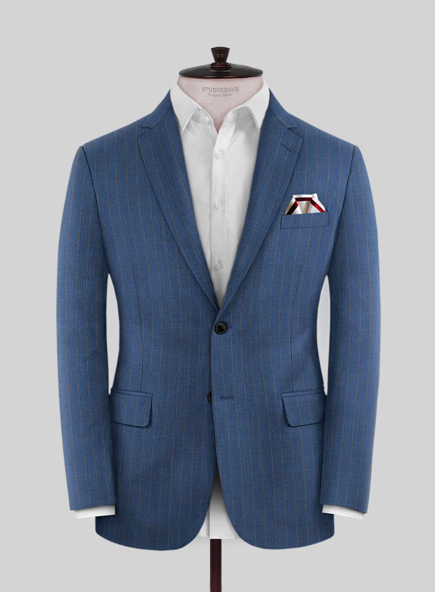 Scabal Cosmopolitan Stripe Flat Blue Wool Jacket - StudioSuits