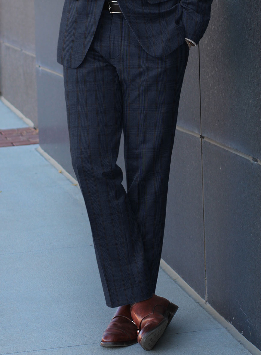 Scabal Damia Glen Blue Wool Pants - StudioSuits