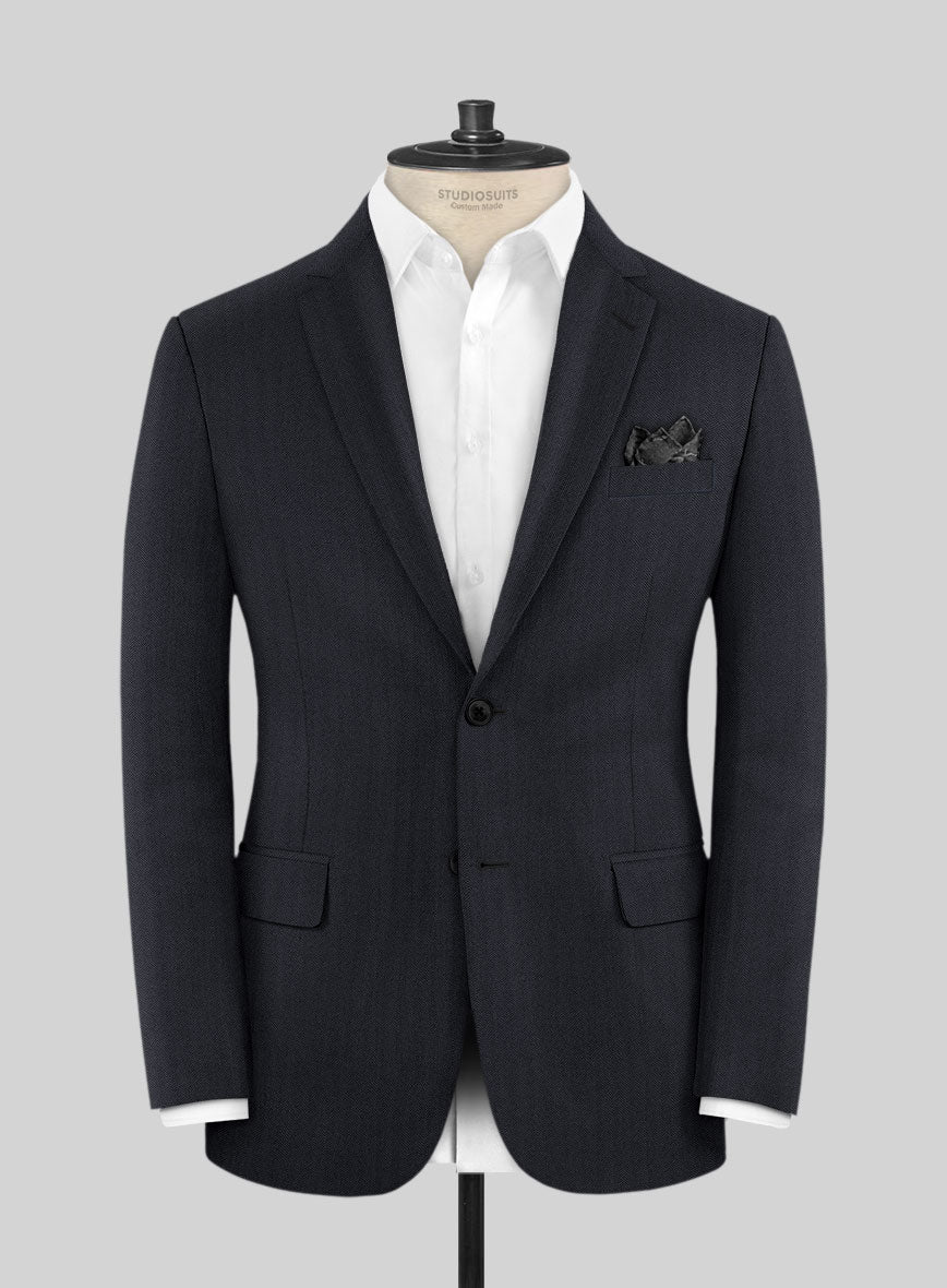 Scabal Eziki Herringbone Blue Wool Jacket - StudioSuits