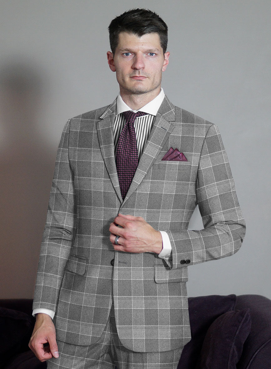 Scabal Gray Checks Wool Jacket - StudioSuits