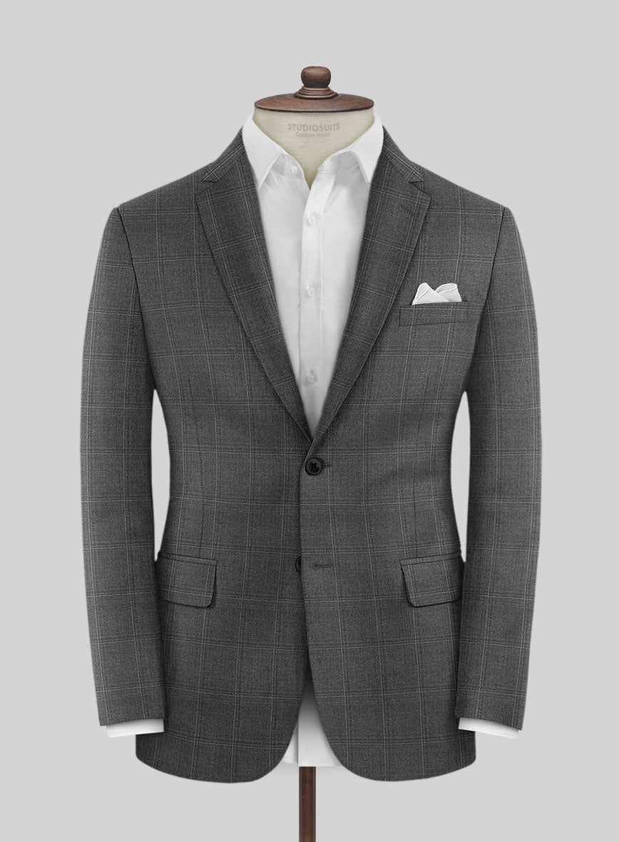 Scabal Lisco Windowpane Gray Wool Jacket - StudioSuits