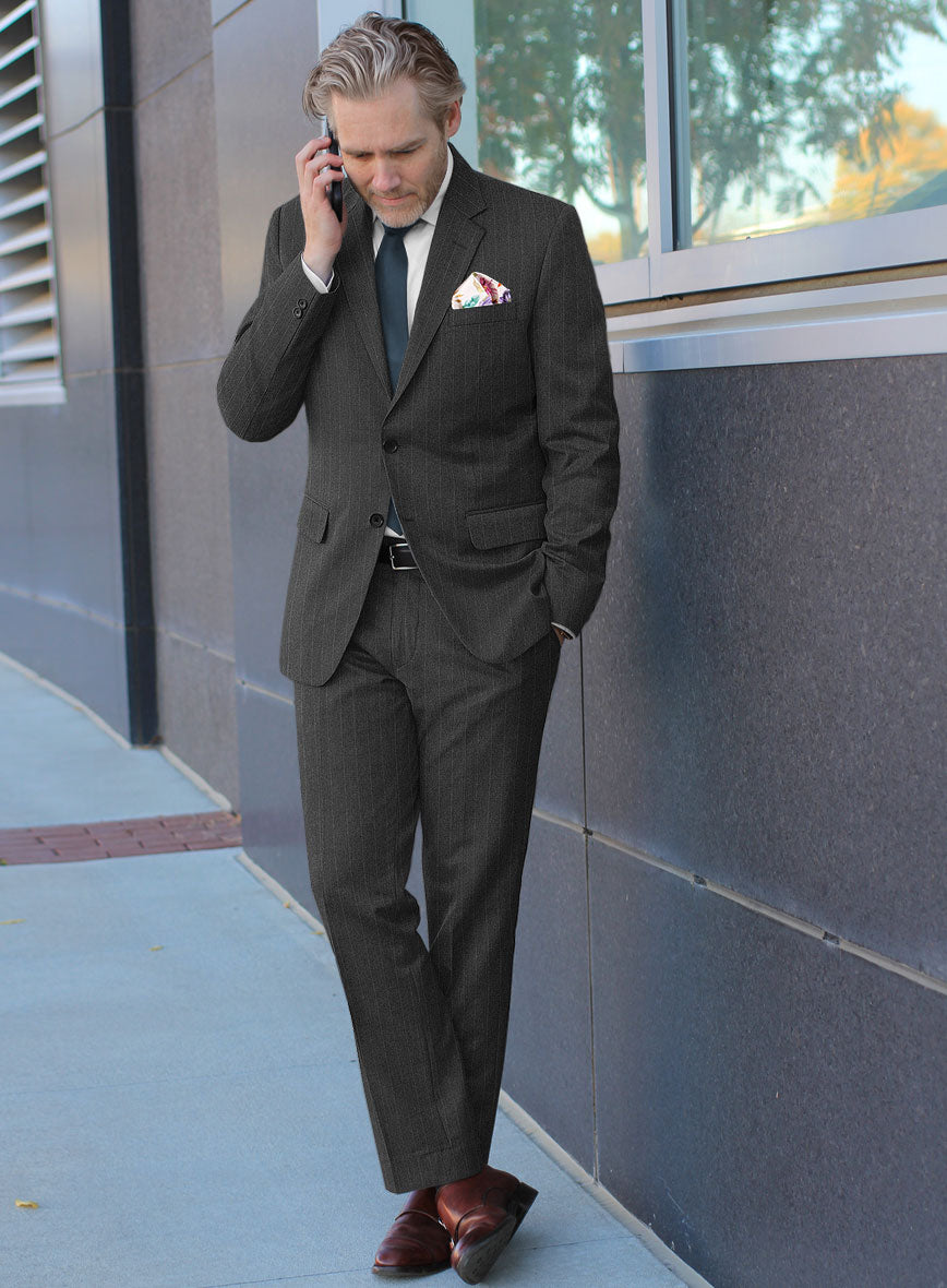 Scabal Litni Stripe Gray Wool Suit - StudioSuits