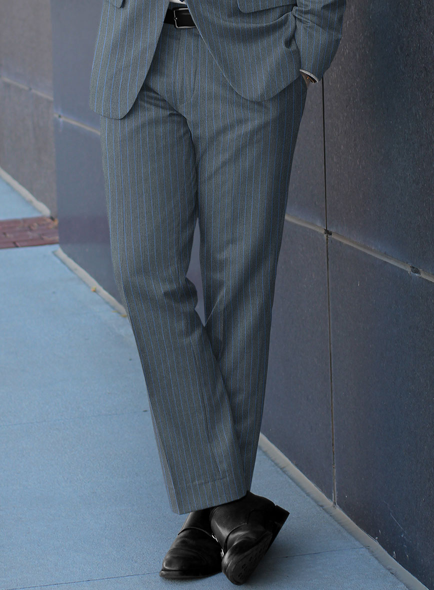 Scabal Londoner Prutna Stripe Gray Wool Pants - StudioSuits