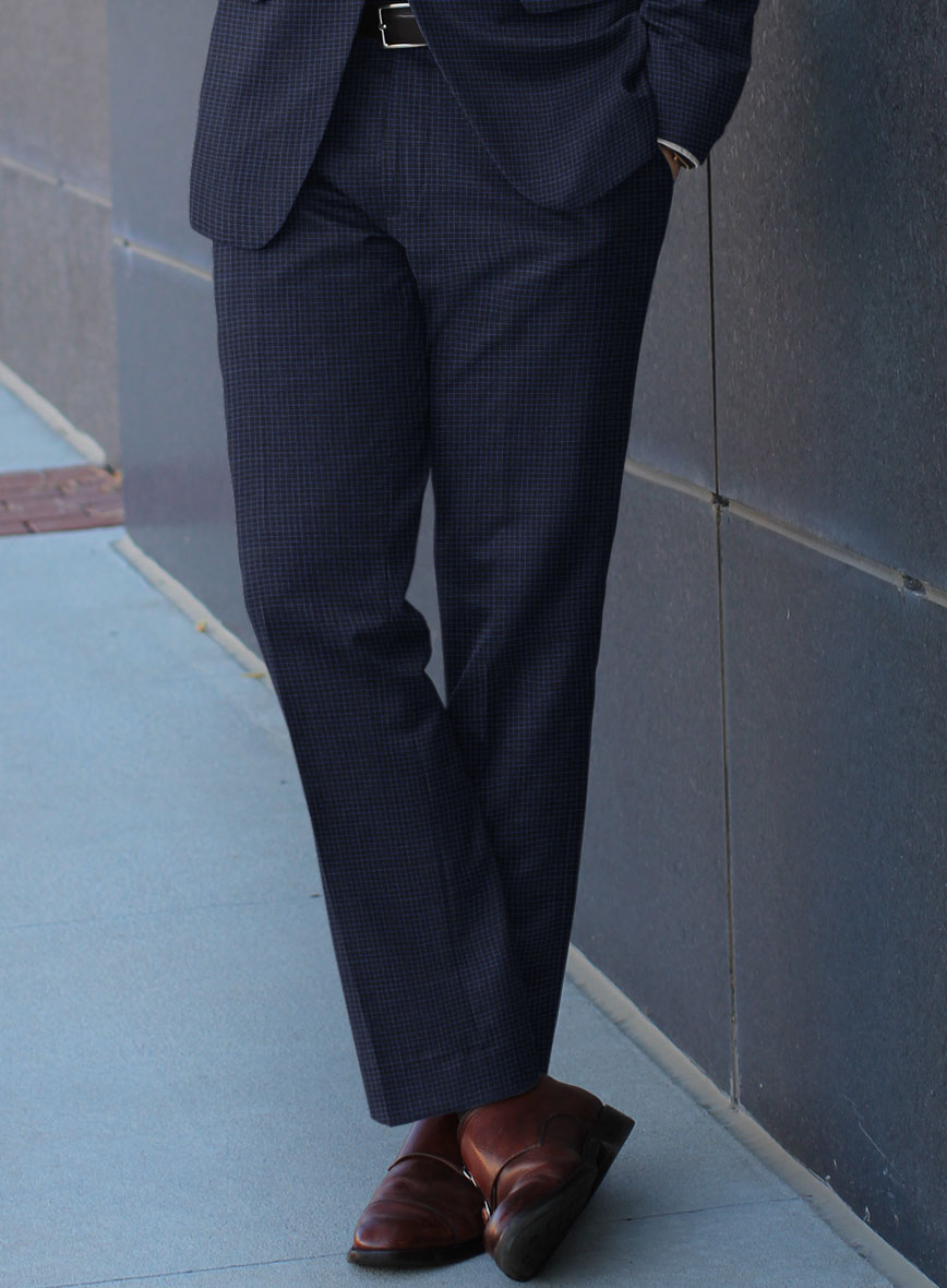 Scabal Londoner Asario Grid Blue Wool Pants - StudioSuits