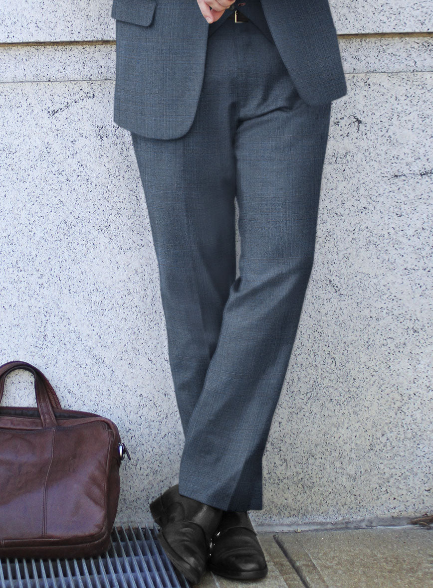 Scabal Londoner Blasi Checks Blue Wool Pants - StudioSuits