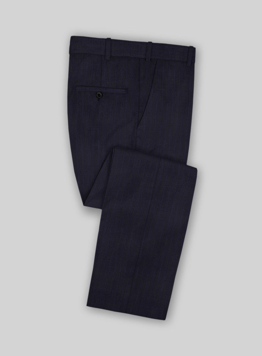 Scabal Londoner Corta Stripe Blue Wool Pants - StudioSuits