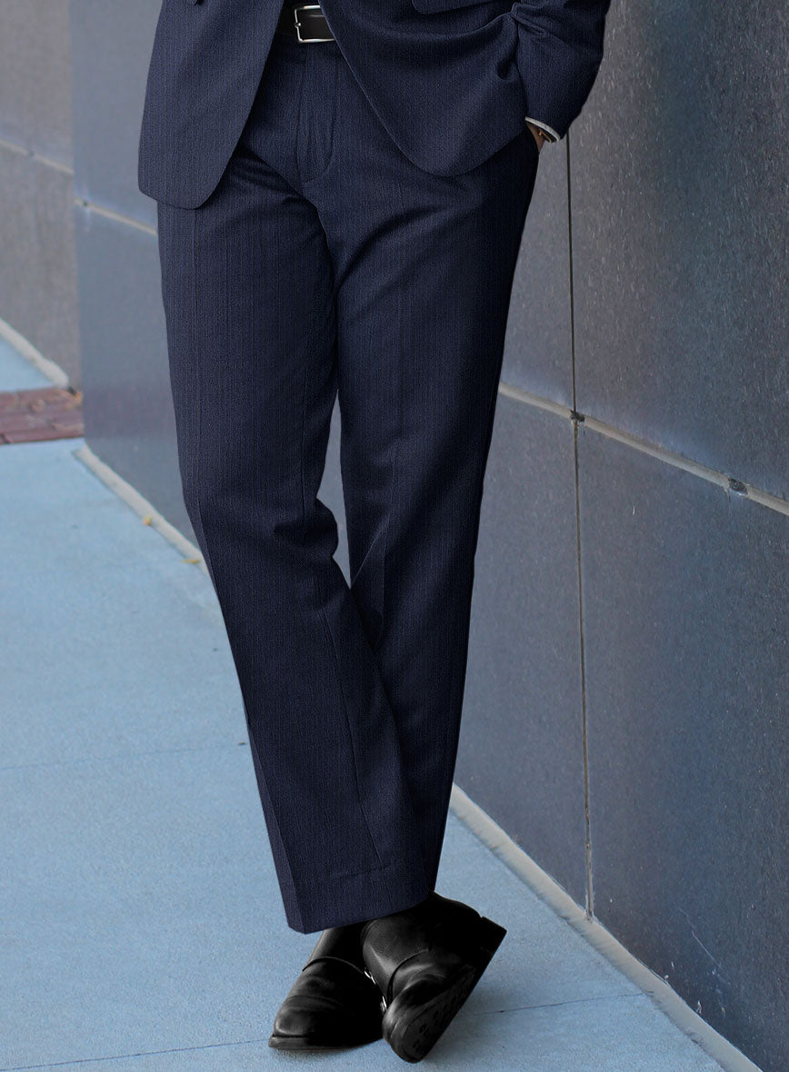 Scabal Londoner Sarcos Stripe Blue Wool Pants - StudioSuits