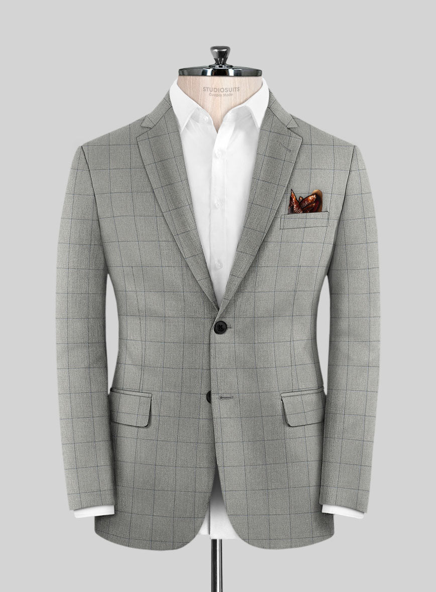 Scabal Londoner Windowpane Light Gray Wool Jacket - StudioSuits