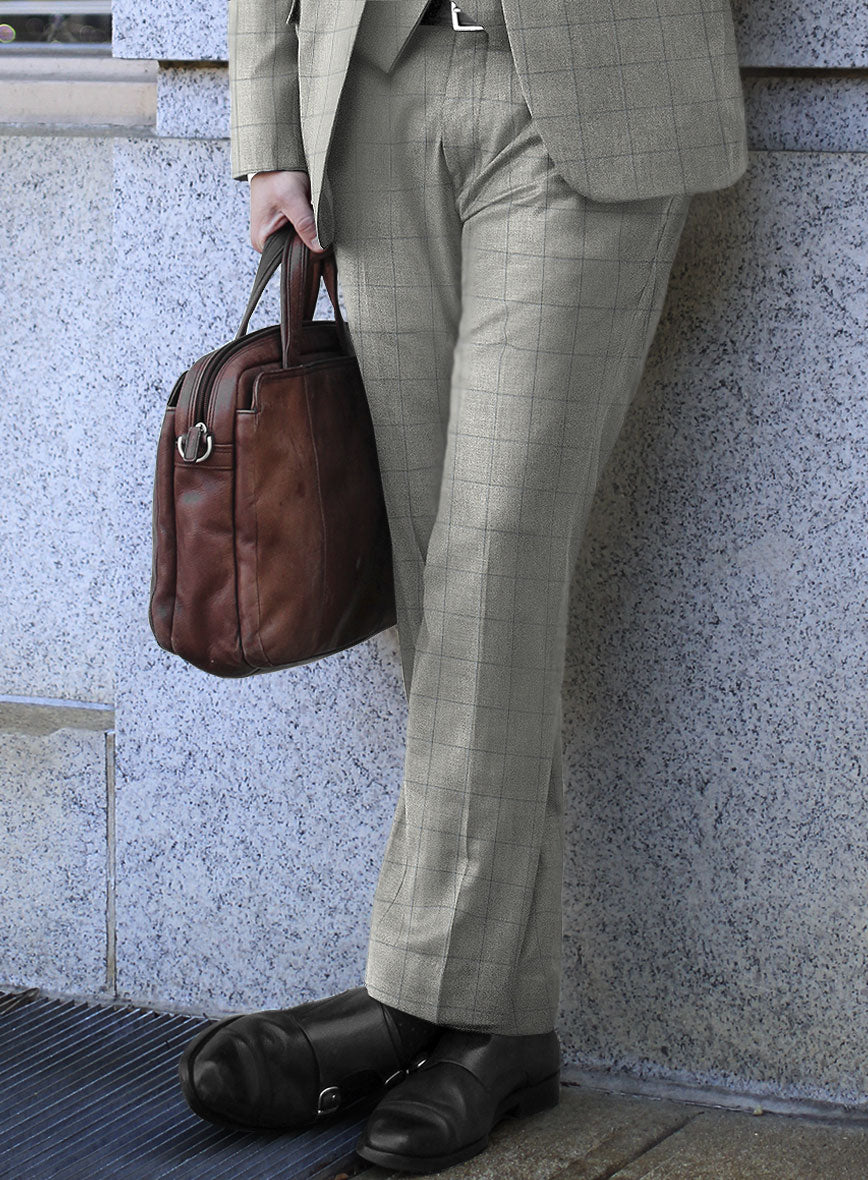 Scabal Londoner Windowpane Light Gray Wool Pants - StudioSuits