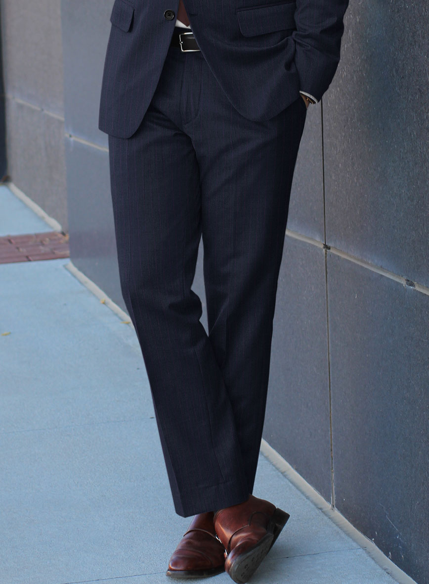 Scabal Rejo Stripe Blue Wool Pants - StudioSuits