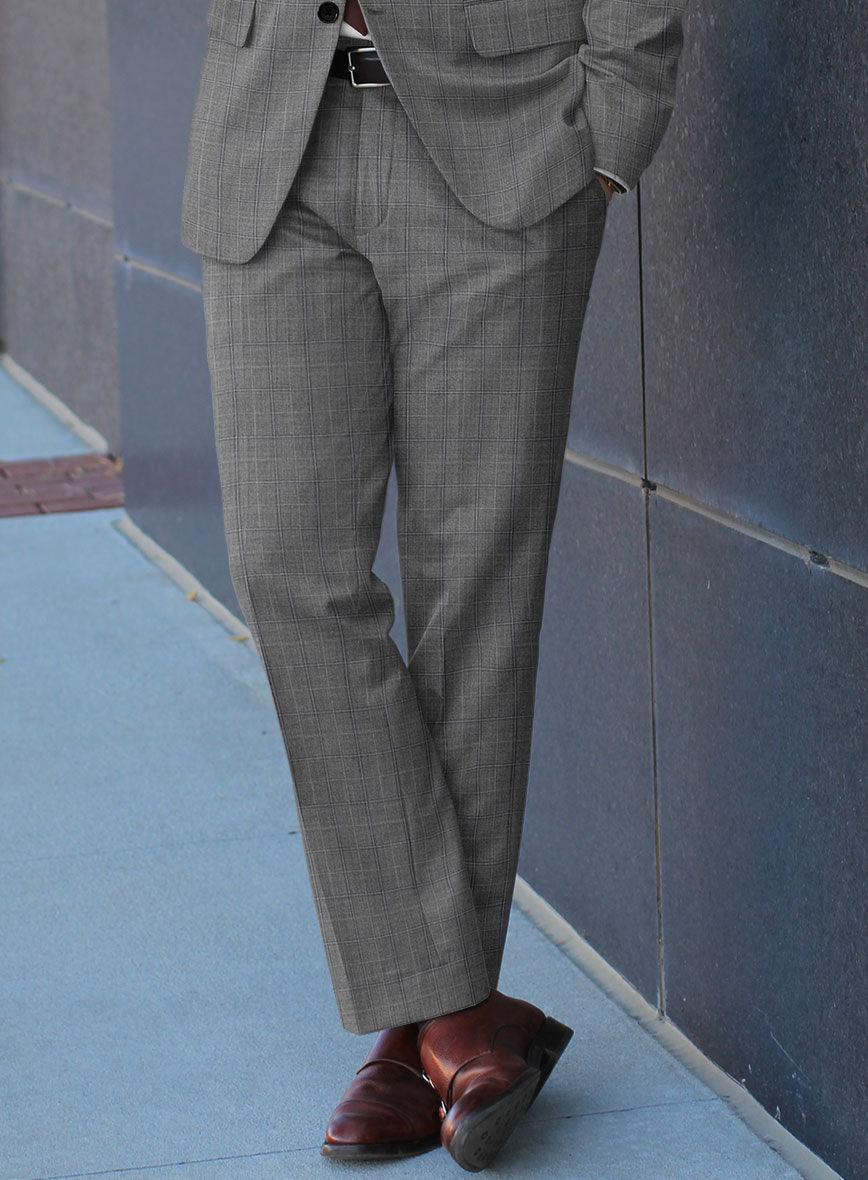 Scabal Sabo Checks Gray Wool Pants - StudioSuits