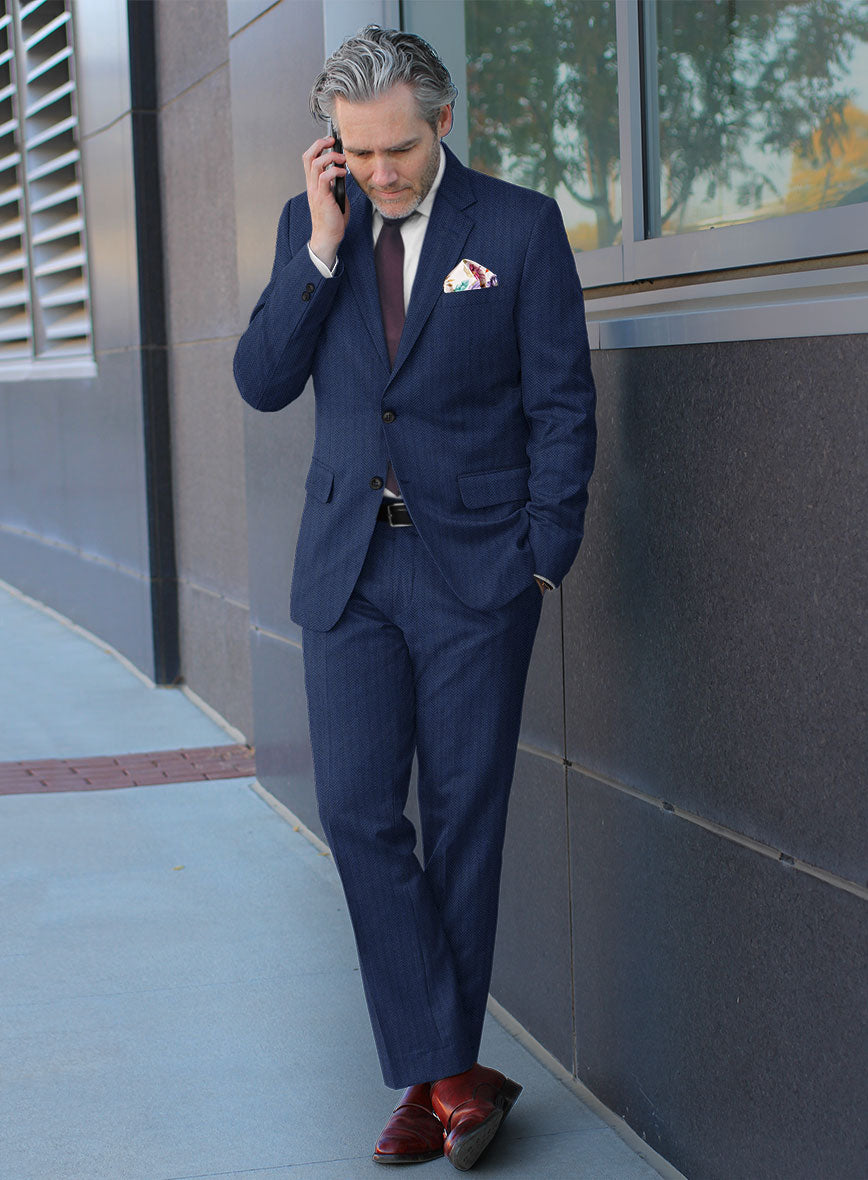 Scabal Tornado Herringbone Blue Wool Suit - StudioSuits