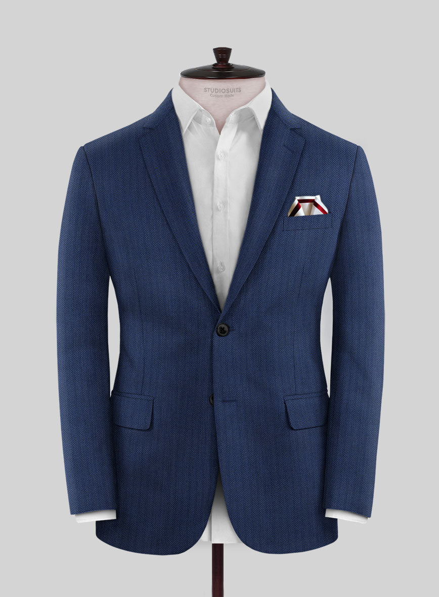 Scabal Tornado Herringbone Blue Wool Suit - StudioSuits