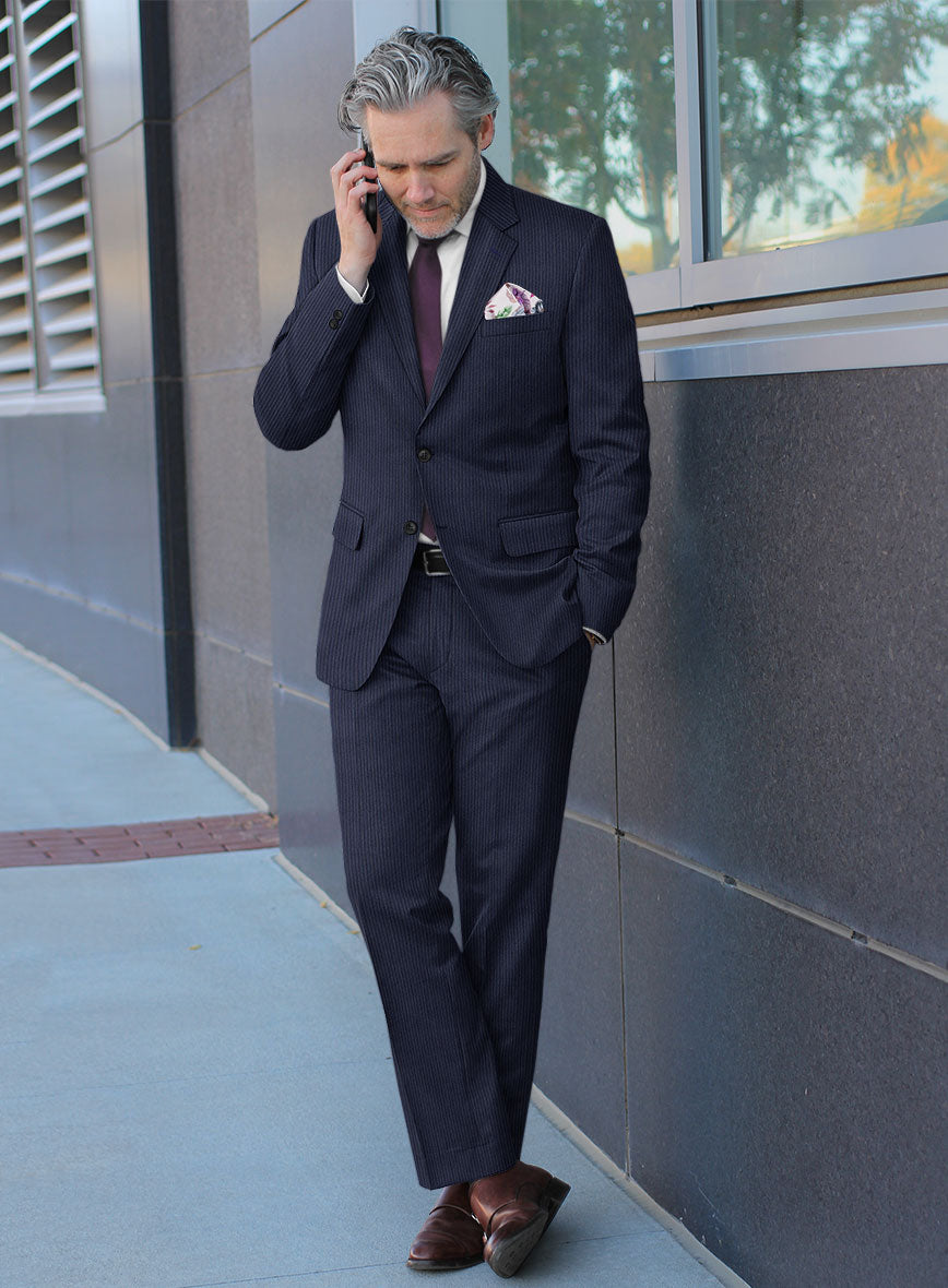 Scabal Tornado Herringbone Dark Blue Wool Suit - StudioSuits