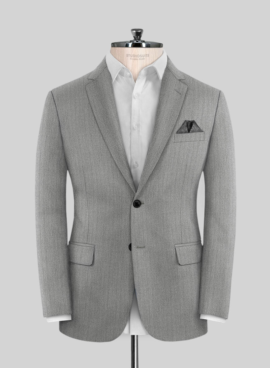 Scabal Tornado Herringbone Light Gray Wool Suit - StudioSuits