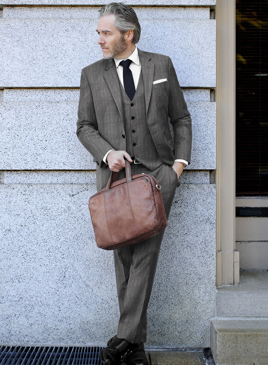 Scabal Tornado Herringbone Mid Gray Wool Suit - StudioSuits