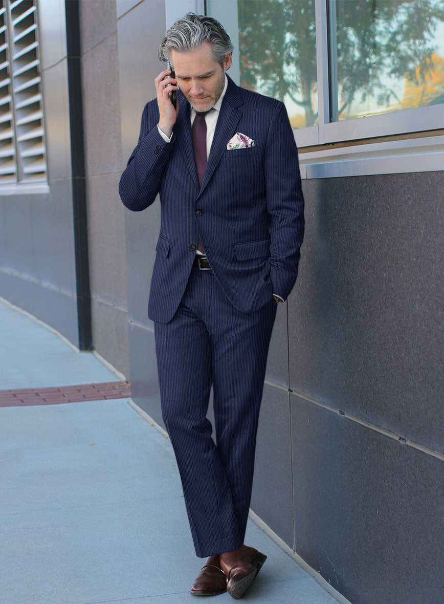 Scabal Tornado Herringbone Royal Blue Wool Suit - StudioSuits