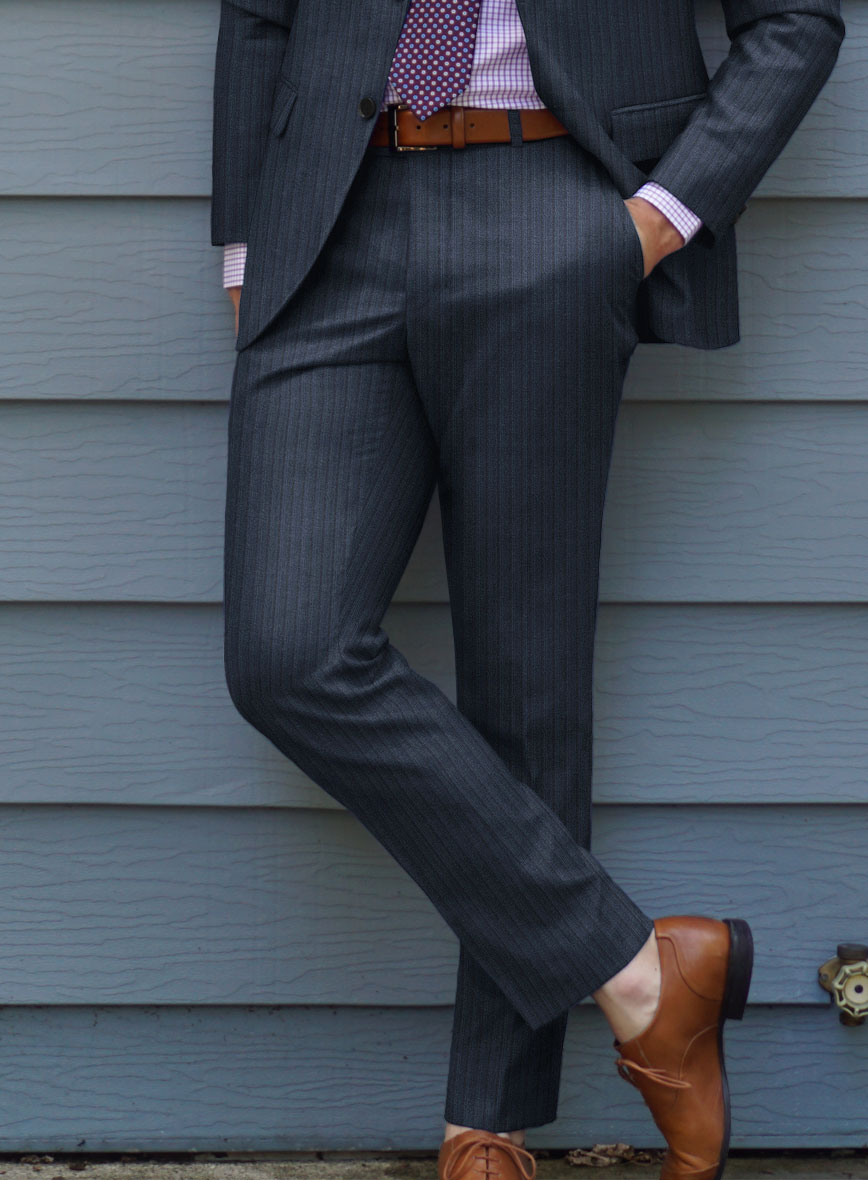 Scabal Tornado Stripes Blue Wool Pants - StudioSuits