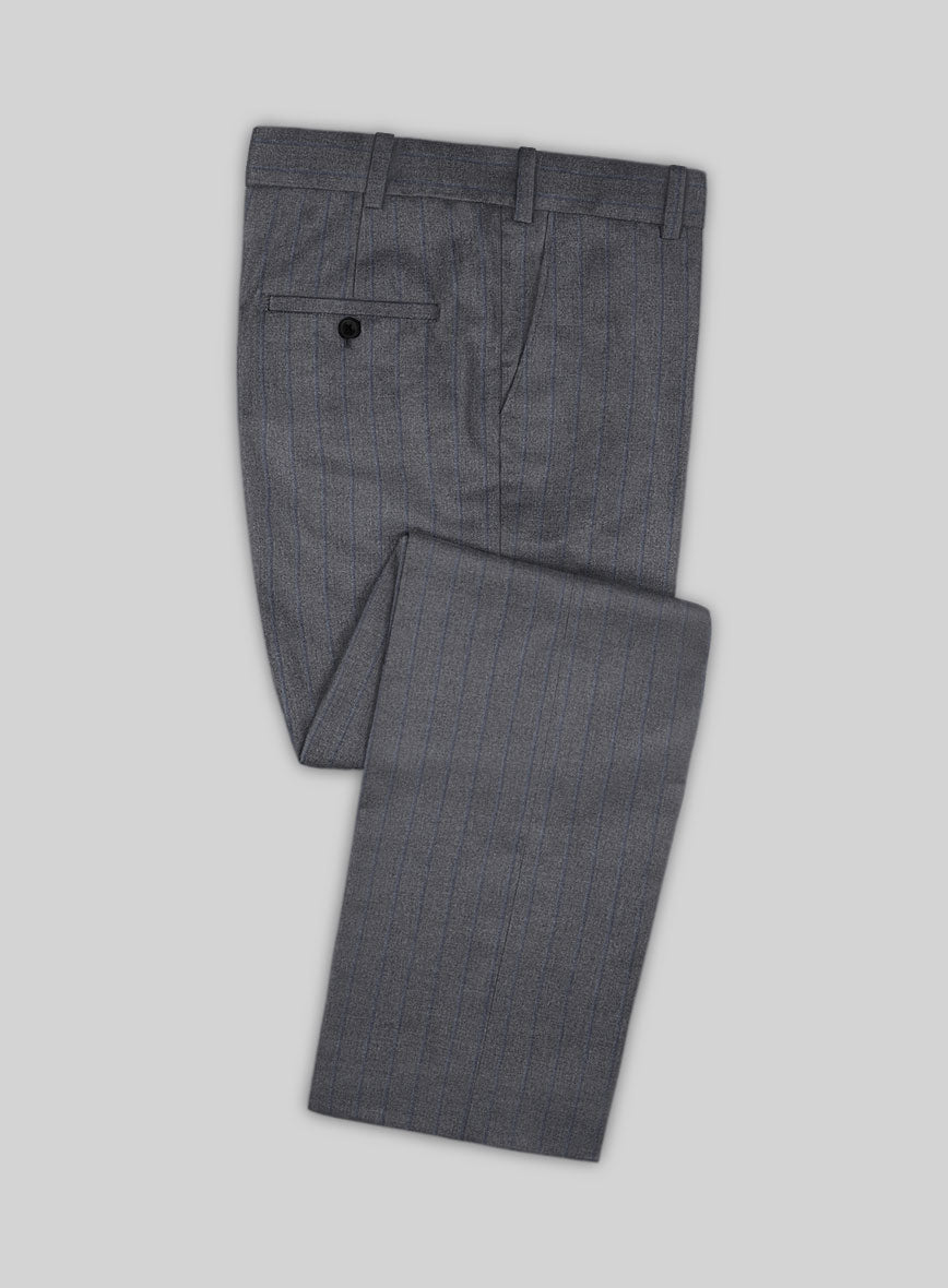 Scabal Tornado Stripes Gray Blue Wool Pants - StudioSuits