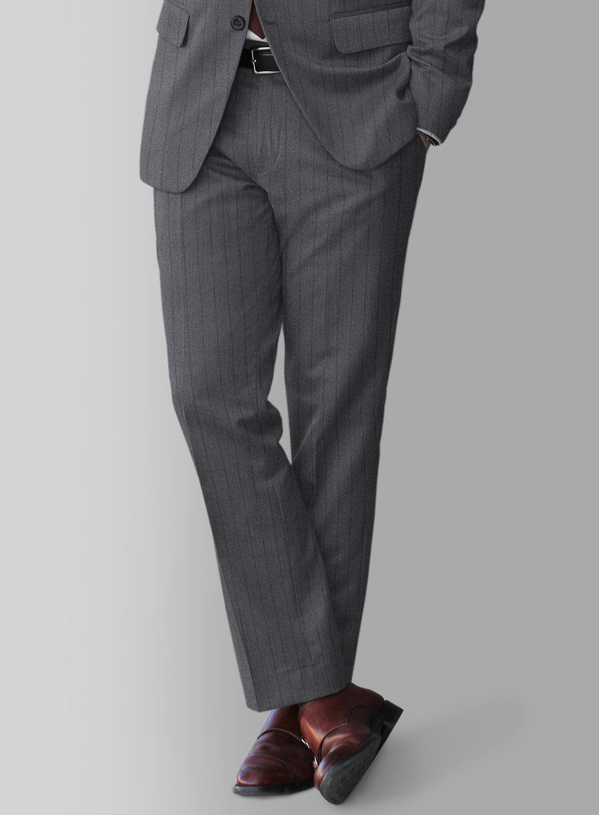 Scabal Tornado Stripes Gray Blue Wool Pants - StudioSuits