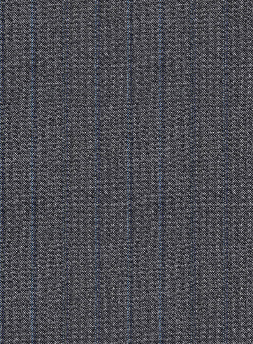 Scabal Tornado Stripes Gray Blue Wool Pants - StudioSuits