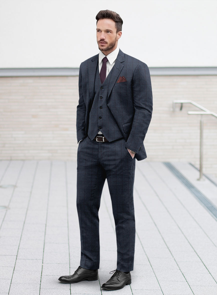 Scabal Tornado Windowpane Blue Wool Suit - StudioSuits