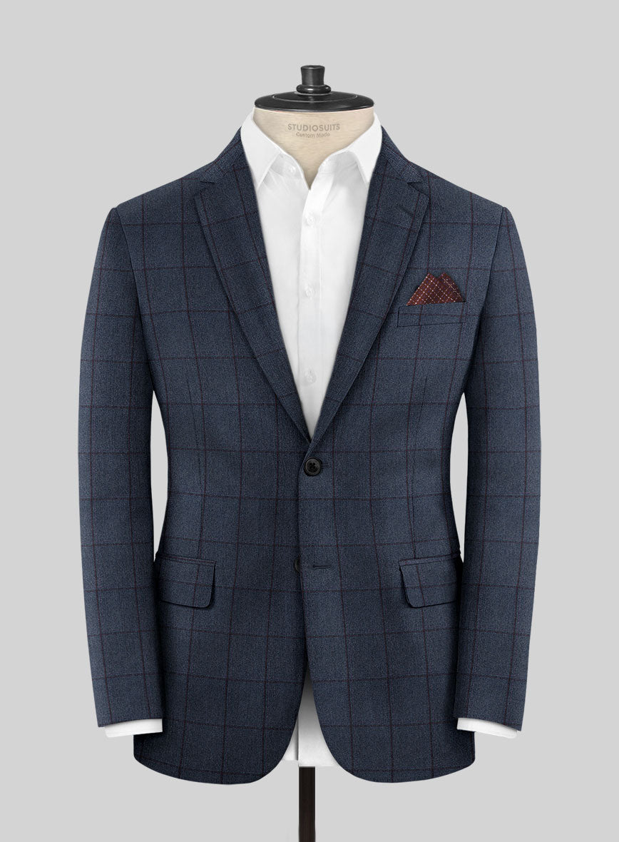 Scabal Tornado Windowpane Blue Wool Suit - StudioSuits