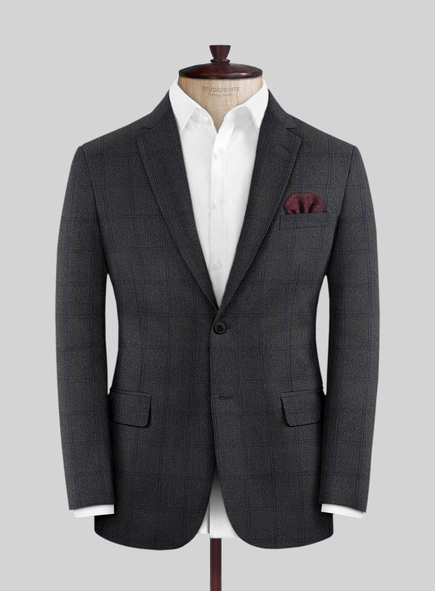 Scabal Tornado Windowpane Dark Gray Wool Jacket - StudioSuits