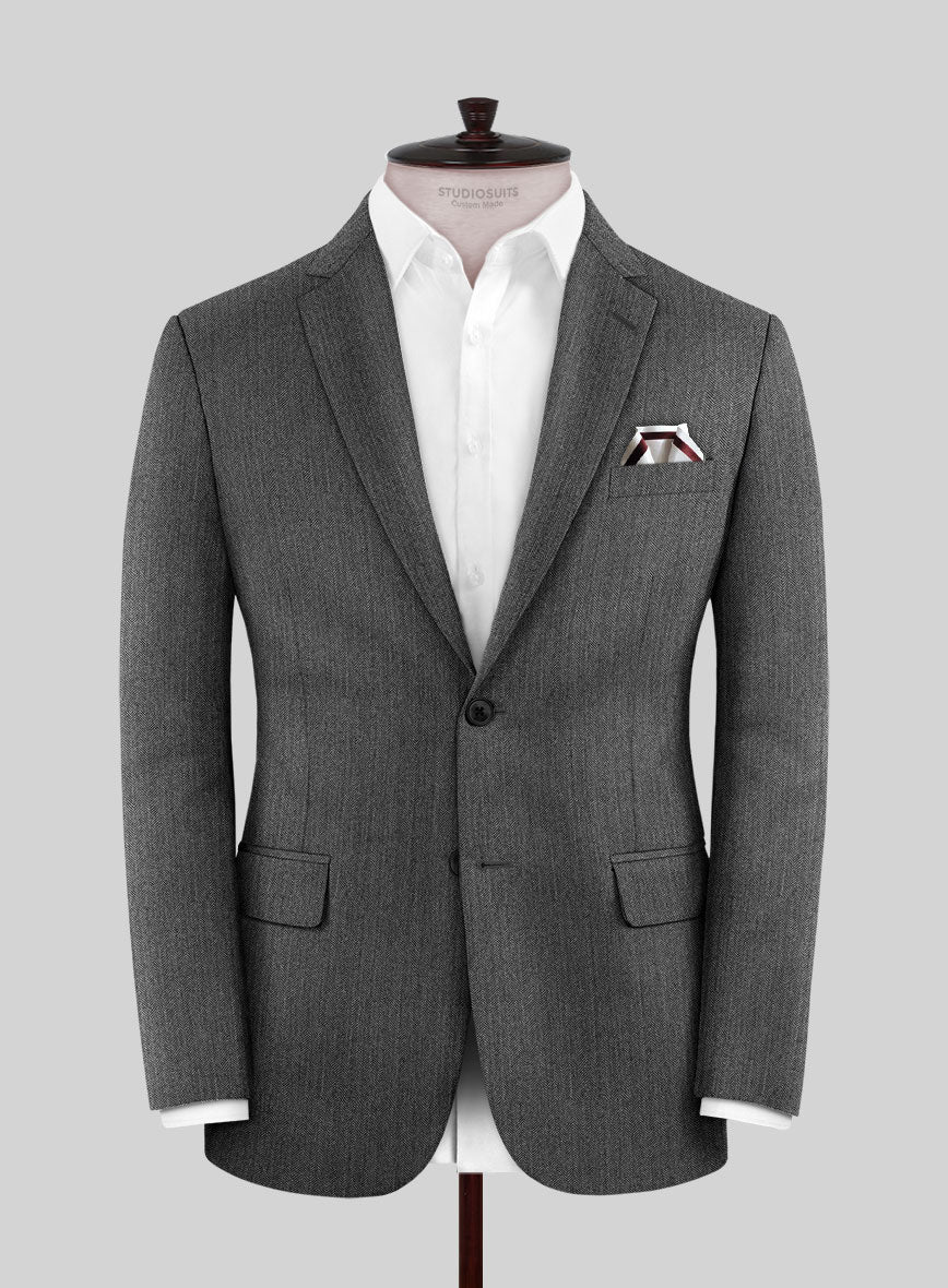 Scabal Uran Herringbone Gray Wool Jacket - StudioSuits