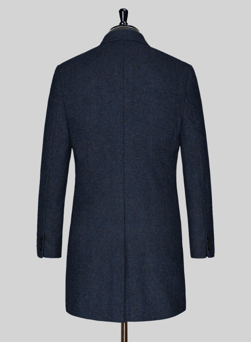 Showman Blue Herringbone Tweed Overcoat - StudioSuits